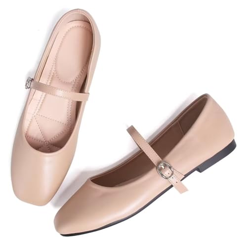 Image of LUXINYU Women's Slip on Flats,Classy Round Toe Solid Classic Mary Jane Ballet Dance Shoes Soft Comfortable PU Flat Shoes