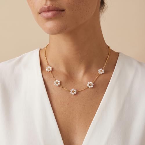 RINHOO Pearl Necklaces for Women Dainty 14K Gold/Sliver Plated Layered Pearl Necklace Wedding Trendy Pearl Jewelry Gift (Gold-1 layered) - image 3