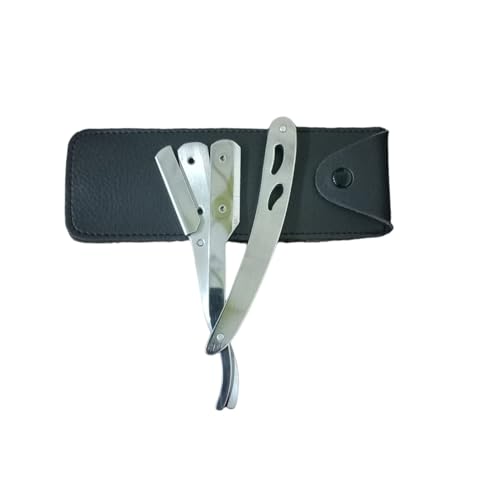 Barber Straight Edge Shaving Razor with Stylish Storage Pouch - Professional Men's Grooming Tool for Close Shaves Silver Chrome Finish Razor