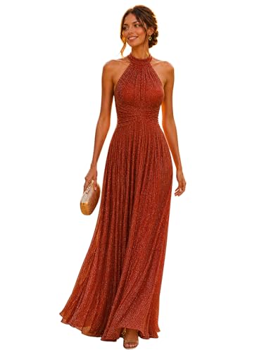 Image of Ever-Pretty Women's Elegant Halter Formal Dresses Evening Gowns Pleated Glitter Floor Length Wedding Guest Dress 41961