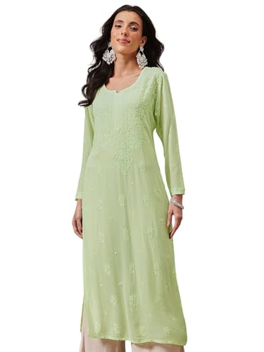 Image of Ada Hand Embroidered Lucknowi Chikankari Viscose Georgette Kurta Kurti for Women A411185