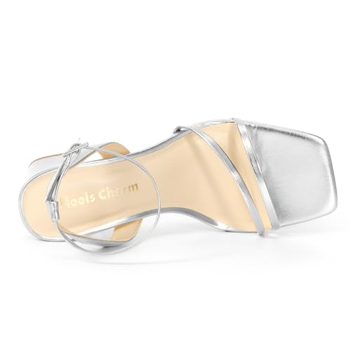 Heels Charm Women's Chunky Block Heeled Sandals 2.95 Inches Open Toe Ankle Strap Block High Heel Sandal Dress Dancing Chunky Sandals Daily Work Party Wedding Shoes3