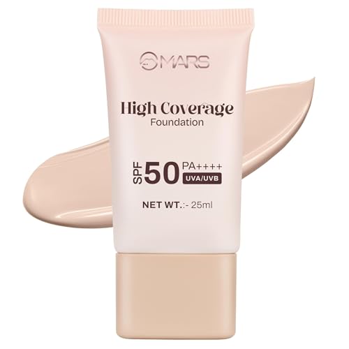 Image of MARS SPF50 PA++++ High Coverage Foundation (25ml) (02-SOFT BEIGE) | Blemish Free & Blendable Makeup | For All Skin Type | IN-VIVO Tested with 5 Star UVA+UVB Protection Boost Rating