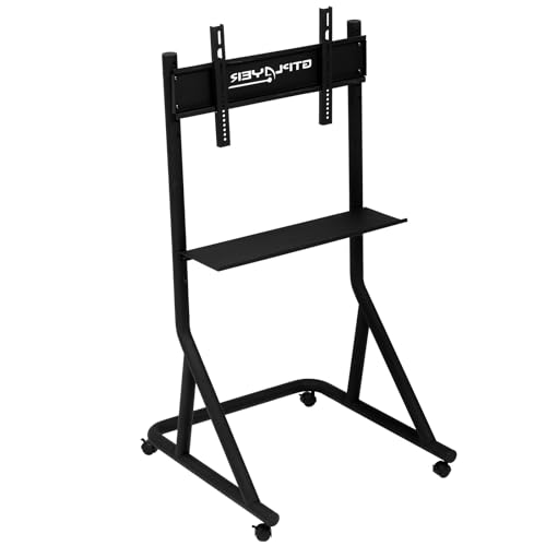 GTPLAYER Monitor Stand Mobile TV Stand with Adjustable Height for 32-65 Inch Display TV Mount Fit for Racing Wheel Stand Racing Simulator Cockpit Only Monitor Stand TV Not Included Black