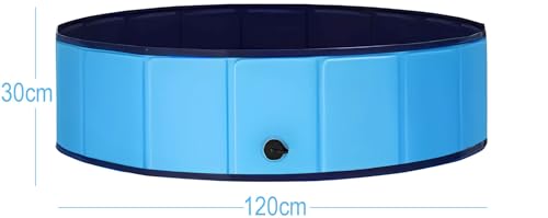 MERSJO Hundepool Dexter, 120x30 cm, Faltbarer Pool für Hunde und Tiere, 310L Fassungsvermögen, Rutschfester Boden, Blau