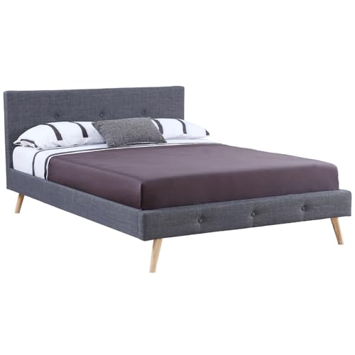 IDMarket - Lit Double scandinave Oslo avec tête de lit et sommier 140 x 190 cm Tissu Gris Anthracite