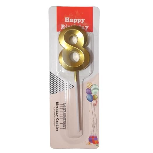 Image of ToyUniverse Number 8 Gold Metallic 3D Candle for Eighth Birthday, Anniversary, Surprise Party Cake Decoration (Pack of 1)