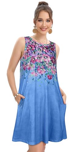 Image of elescat Women's Summer Dresses 2026 Beach Casual Sleeveless Floral Print Tank Loose Sundress with Pocket