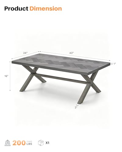 Image of Never Rusts Aluminum Outdoor Coffee Table, All-Weather Rectangle Patio Coffee Table with Resin Tabletop, Modern Outdoor Furniture Table for Patio, Poolside, Garden, Balcony, Limed Oak