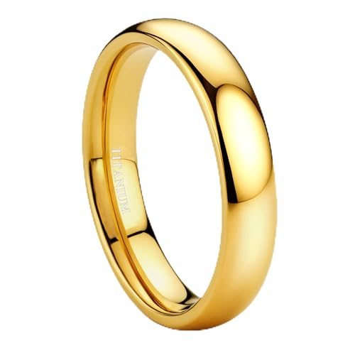 Jstyle 4mm Titanium Wedding Band Rings for Men Women Gold Plated Domed High Polish Stackable Rings Engagement Statement Promise Wedding Band Ring Comfort Fit 9 Not Tarnished