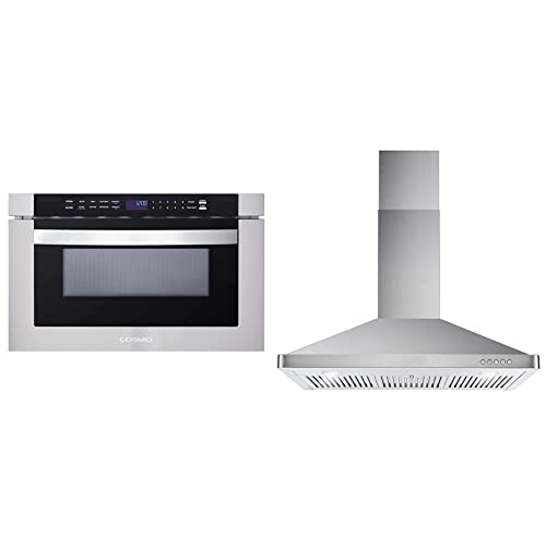 Image of COSMO COS-12MWDSS 24 in. Built-in Microwave Drawer + COSMO 63190 36 in. Wall Mount Range Hood