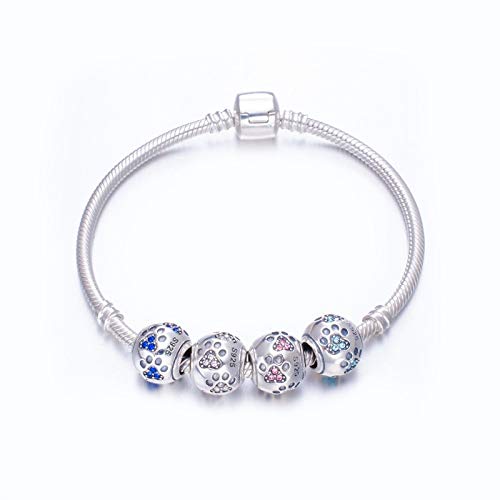 Hundepfötchen-Anhänger, aus 925er-Sterlingsilber, Tieranhänger, Geburtstagsanhänger, für Pandora-Bettelarmbänder Schwarz