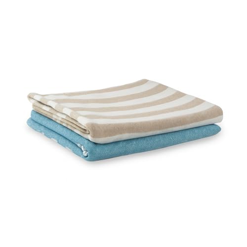 Värde Premium Multicolour Handloom Towels for Bath | 180 GSM | Bath Towel | Towel for Men & Women | Size 30 x 60 Inches | Striped & Solid Pattern (Multicolor, Set of 2)