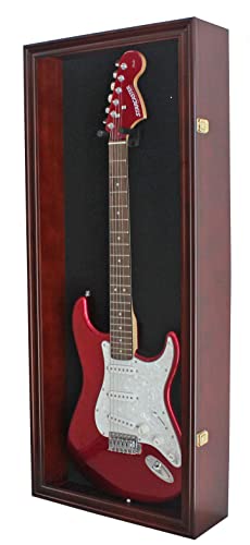 DisplayGifts 42" Electric Guitar Display Case Cabinet Hanger UV Protection Mahogany Finish - Image 4