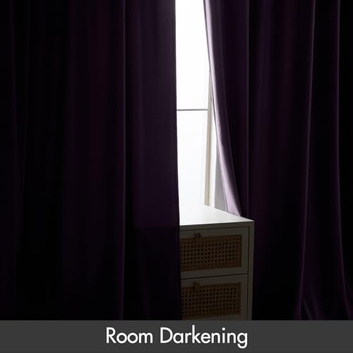 Image of MIULEE Purple Blackout Velvet Curtains Drapes 90 Inch Long 52 inchx90 inch Bedroom | Luxurious Bedroom Living Room Decor, Room Darkening, Thermal Insulated, Rod Pocket Design, Super Soft Fabric