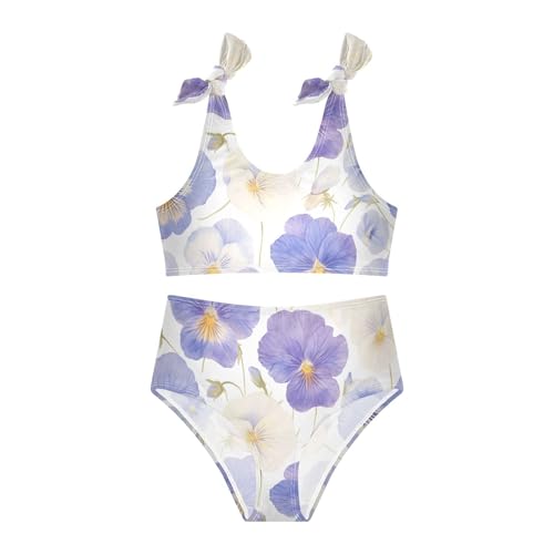The Garden Tricolor Pansy Flower Girls' Two Piece Kids Bikini Set Beach Bathing Suit Swimming Suits Adjustable Strap3