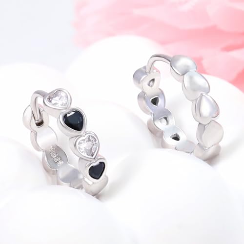 Heart Hoop Earrings with Black White Cubic Zirconia Sterling Silver Love Heart Huggie Earrings Cartilage Tiny Cute Small Huggie Hoops Hypoallergenic for Sensitive Ear for Women Daughter Birthday3