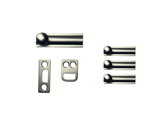 QCAA Solid Brass Surface Bolt, 2", Satin Nickel, 4 Pack, Made in Taiwan