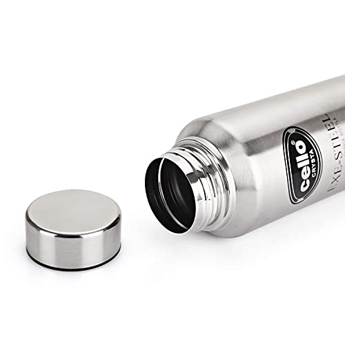 CELLO Crysta Stainless Steel Bottle | Tough & Trendy | Lid is Sealed by a Silicone Ring | Best Usage: Office/School/College/Gym/Picnic/Home/Fridge | 1000ml | Silver, Set of 4