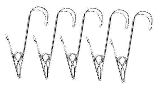 HOME-X Travel Hanging Clothes Pins, Clothes Clips Hooks, Portable Hangers for Clothes, Boot Hooks, Heavy Duty Metal Clips, 5 Pack, 4