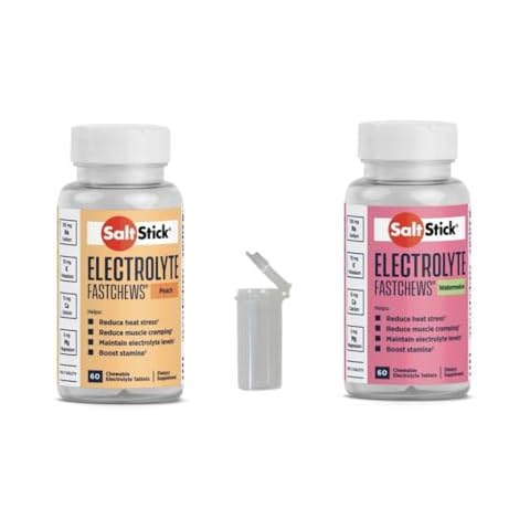 SaltStick FASTCHEWS® Variety 2-Pack - 60 Count Bottles of Peach & Watermelon with Race Ready Tube Cover