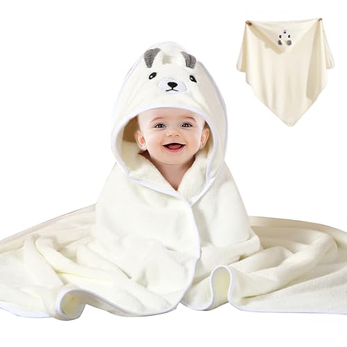 Joalpysm Toallas suaves para bebé recién nacido, diseño de animales, toalla de baño para bebé, oso blanco, forro polar coral, toallas de bebé, agradables al tacto, con capucha, juego de baño para