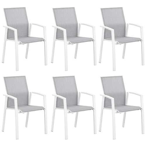 Aluminum Patio Chairs Set of 6, Fully Assembled Outdoor Dining Chairs with 360 lbs Weight Capacity, Stackable Outdoor Patio Furniture with Quick Drying Breathable Textilene Fabric for Garden, Backyard
