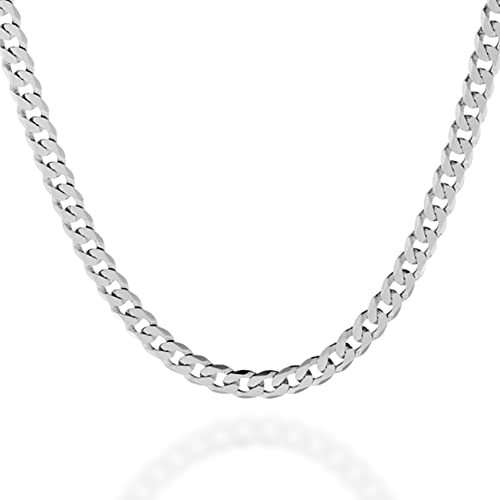 QUADRI Cuban Link Chain for Men – 925 Sterling Silver, 7mm Diamond-Cut Necklace, 16-26 Inch, Cadena de Plata para Hombre, Made in Italy, Gift for Him