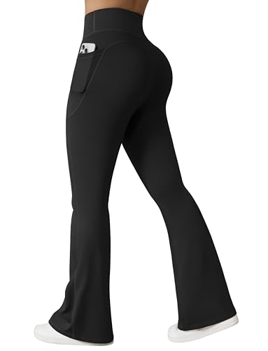 OQQ Yoga Pants Women High Waist Butt Lifting Casual Soft Leg Flared Bottoms with Pockets
