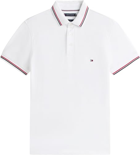 Tommy Hilfiger Herren Poloshirt Kurzarm Slim Fit mit Kontrast-Details, Weiß (White), XS – Ansicht 6