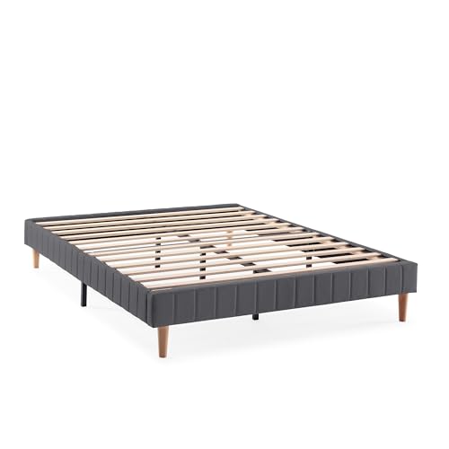 HOMN LIVING Base tapizada Eris 160x200 cm Color Gris Oscuro, somier tapizado, 30 cm Altura