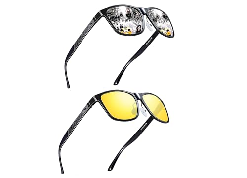 ATTCL Bundle Men's Retro Metal Frame Driving Polarized Sunglasses For Men/Women:(8587-Black-Silver)+(8587-yeshi)