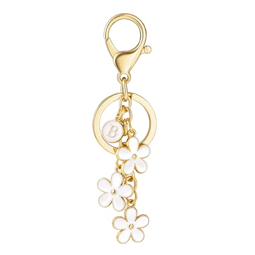 SELOVO Name Keychain Initial B Cute Keychain Flower Keyring for Women Purse Charms for Handbags