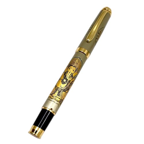 Image of Lord Ganesh Etched Pen - Premium Brass Roller Pen with Divine Engraving & Gold Finish Accents