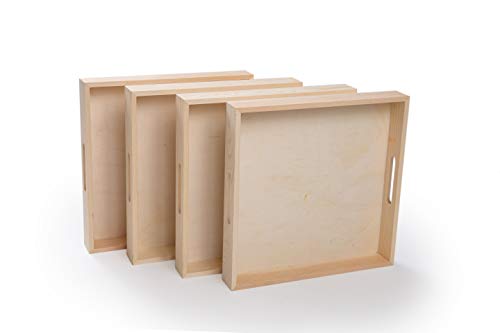 Wood Square Serving Trays with Handles (Pack of 2)