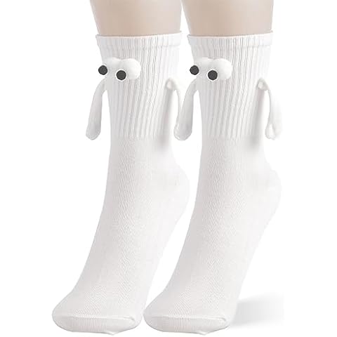 UOYOTT Couple Hand Holding Socks, Mid-Tube Socks Magnetic Three-Dimensional Doll Socks (One Size, White) Cover
