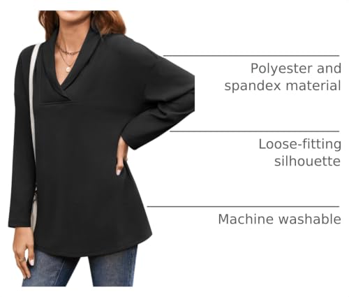 Image of Women's Long Sleeve Tops Fall Shawl Neck Tunic Tops for Leggings Casual Blouse Sweatshirt