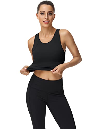 High Neck Sports Bra For Women Longline Full Coverage Sports Bras Medium Impact Padded Workout Crop Tops For Yoga Gym #TOP5