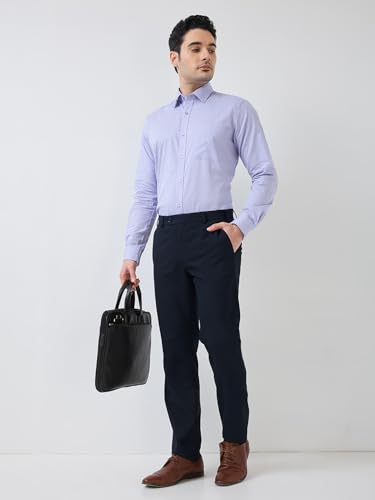 Image of Raymond Men Slim Fit Solid Pattern Poly Viscose Blend Flat Front Formal Trouser