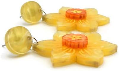 Yellow Daffodil Dangle Earrings, 50s 60s Retro Spring Flower Earrings, Floral Statement Earrings