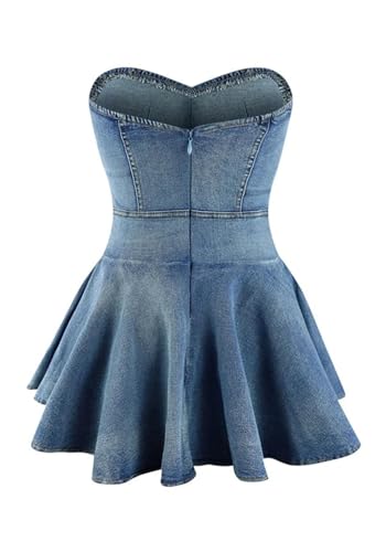 Famnbro Womens Denim Dress Strapless Off Shoulder Sexy Backless Tube Mini Jean Corset Dresses Clubwear4