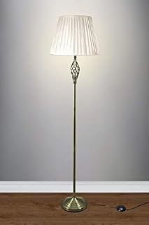 Floor Lamp Antique Brass 164 cm Tall Floor lamp Fabric Shade (White)
