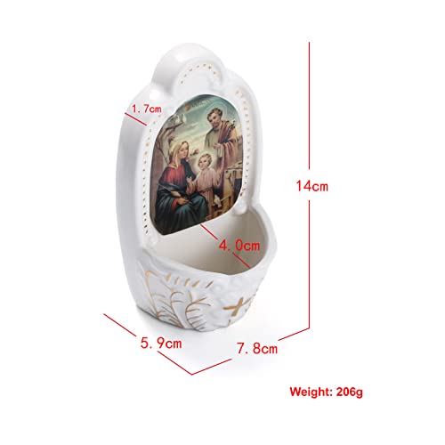 KOMI Porcelain Holy Family Catholic Holy Water Font for Entrance of Home Church Wall Hanging Decor Great Gift for First Communion Confirmation Housewarming Catholic