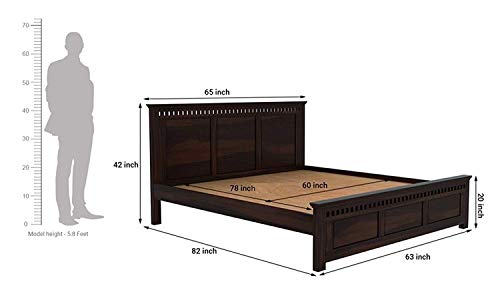 Image of Wooden Queen Size Bed Without Storage Solid Wood Foldable for Bedroom | Wooden Folding Cot Queen Size Bed Frame (Queen Size, Walnut Finish, 1 Piece)