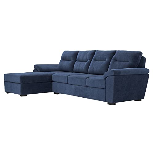 Image of Wakefit Sofa Set | 3 Year Warranty | 3 Seater Sofa for Living Room, Wooden Sofa Set, Sofa Set 3 Seater + Left Aligned - Lounger(Malphino : Cobalt Blue)