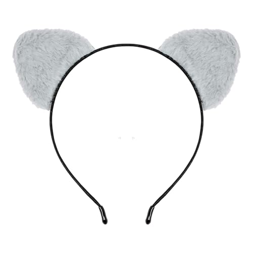 PPhtony Cat Ears Headband Furry Cat Women Headband for Halloween Party Dress Up Costume Makeup Accessories (Grey)