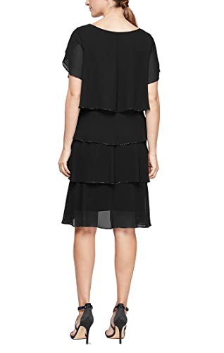 Image of S.L. Fashions Women's Short Tulip Sleeve Tiered Chiffon Cocktail Dress, Wedding Guest Gown (Petite and Regular Sizes)