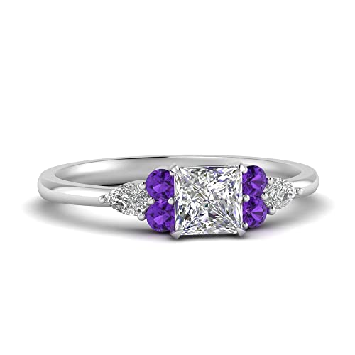 Image of Choose Your Gemstone Princess Shape Accented Engagement Ring 925 Sterling Silver Minimal Modern Design Birthday Gift Wedding Gift Side Stone Engagement Rings : US Size 4 to 12