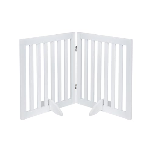 Unipaws 24H Free Standing Pet Gate for Cat Wooden Gates for Doorway Stairs Foldable Pet Fence for House Expandable Dog Barrier Indoor Use White