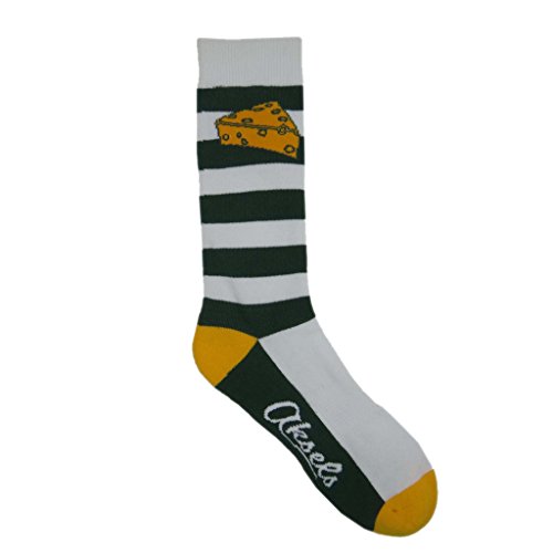 Aksels Wisconsin Cheesehead Calf Socks for Men and Women (Green Striped